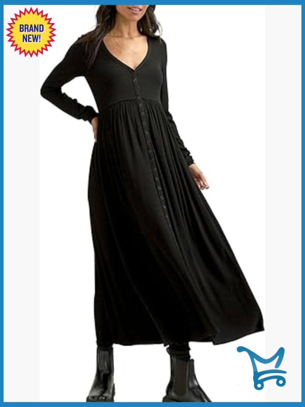 Nursing Maxi Dress Soft Ribbed Maternity Long Sleeve V-Neck Pull On